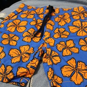 FOREVER 21 MEN Pop Art Floral Drawstring Shorts